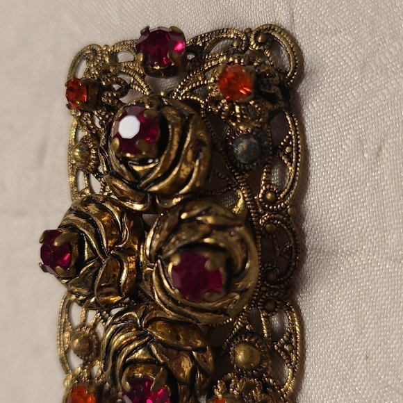 Vintage Red Roses Rectangular Brooch - Picture 3 of 6